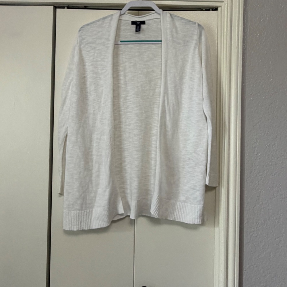 Gap Womens White Open Front Cardigan Sweater Lightweight Knit Long Sleeve Large